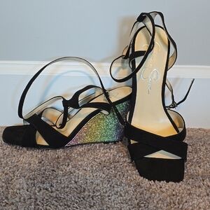 Jessica Simpson Arlisa 2 black rhinestone wedge shoes-9